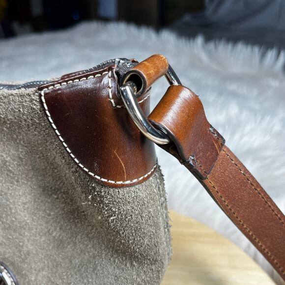 Dooney & Bourke Crossbody Purse Adj Strap Brown Leather/Gray Suede Vintage Purse - Picture 6 of 16